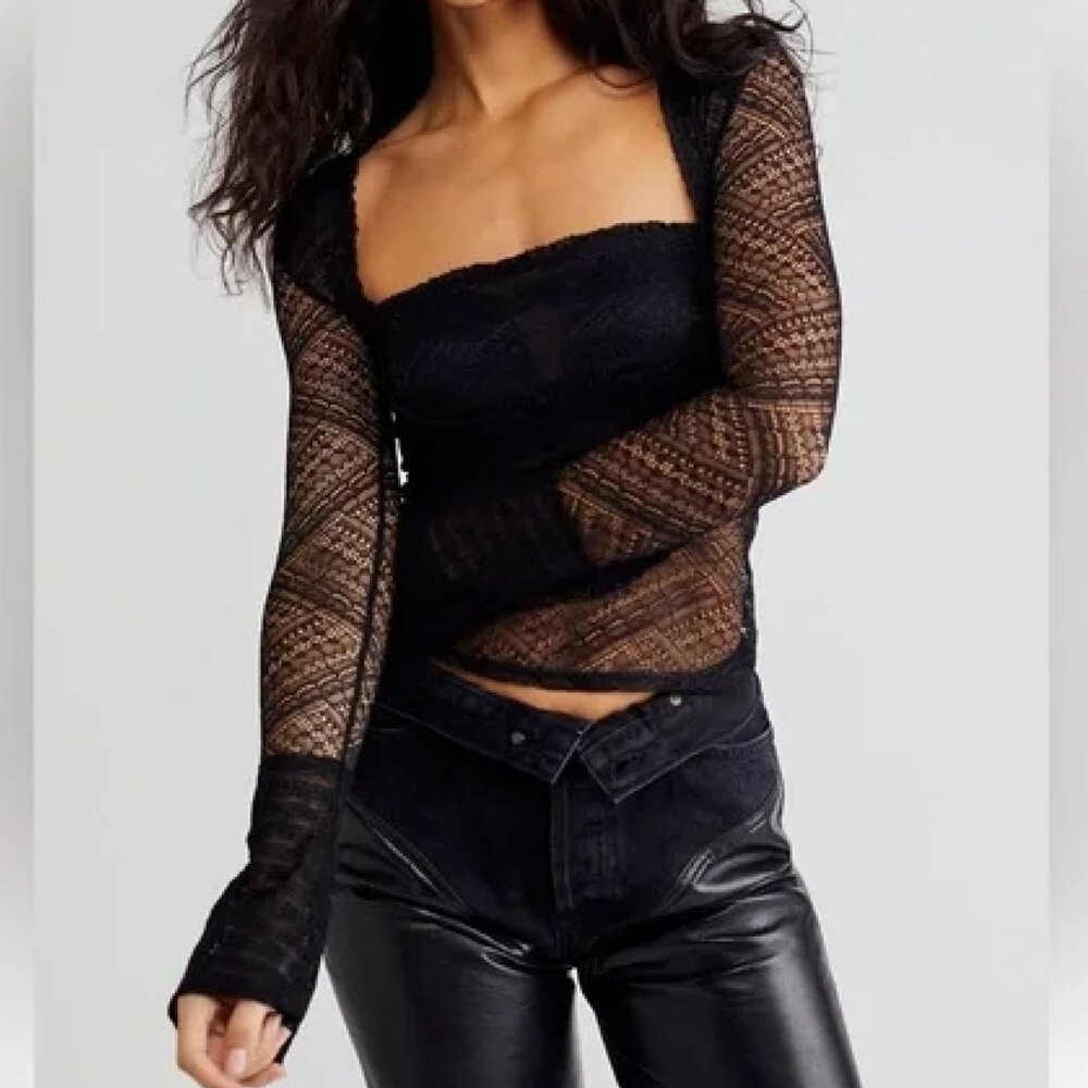 Free People My Party Lace Square Neck Top Size S